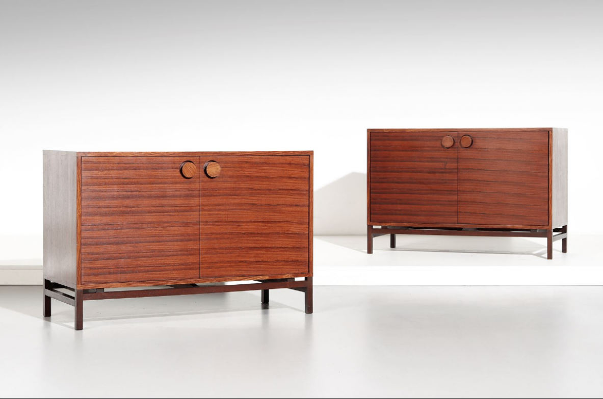 Hans Hove & Palle Petersen, pair of rosewood sideboards with internal shelves.  Denmark, 1960s. 