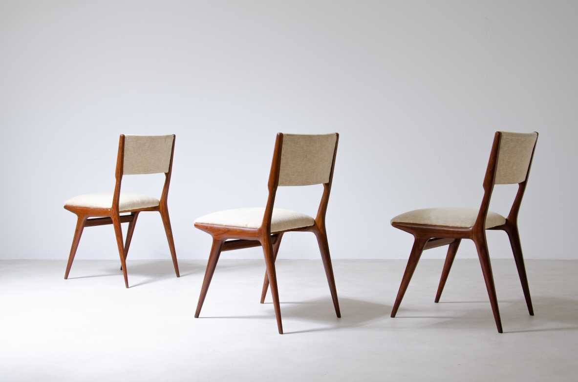 Carlo de Carli (1910 - 1999)  Set of six Model 158 chairs with upholstered seat and back.  Produced by Cassina, 1953-1954