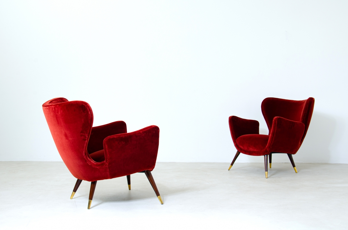 Pair of armchairs with an organic design Italian manufacture, 1950's.