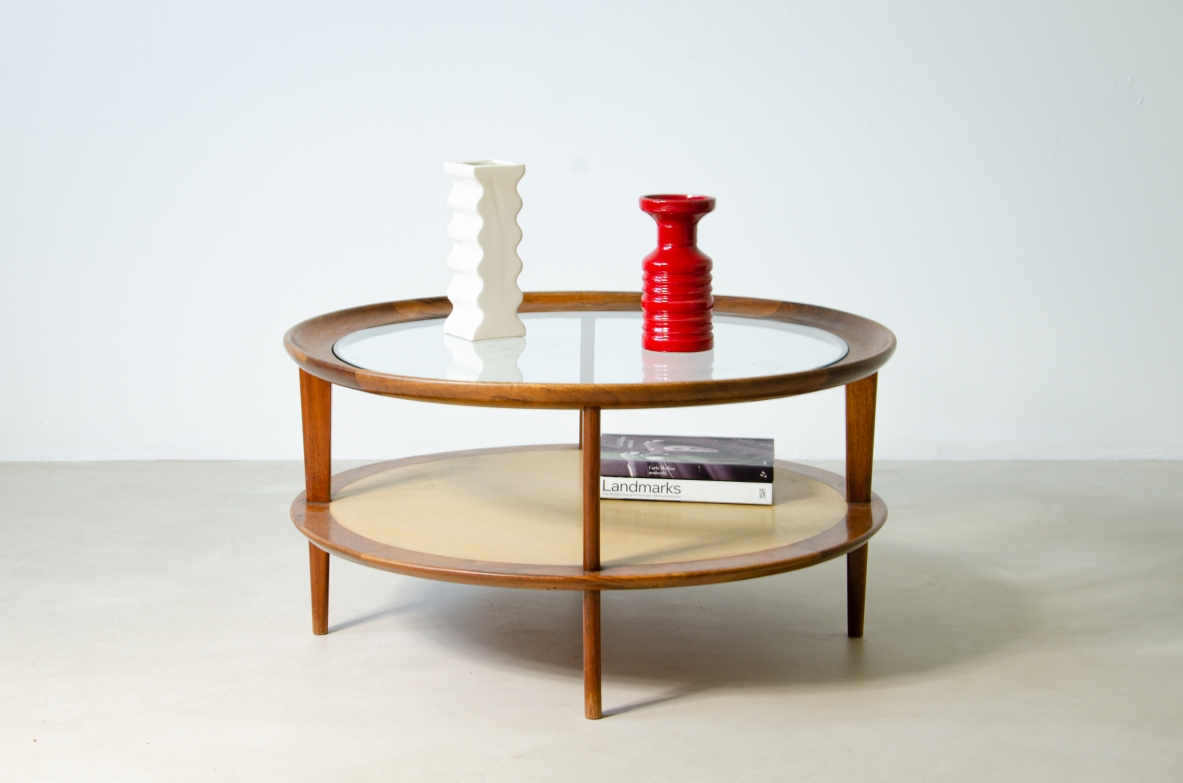 Osvaldo Borsani. Low table in walnut with top in wood and glass. ABV Borsani Varedo manufacture, 1940's