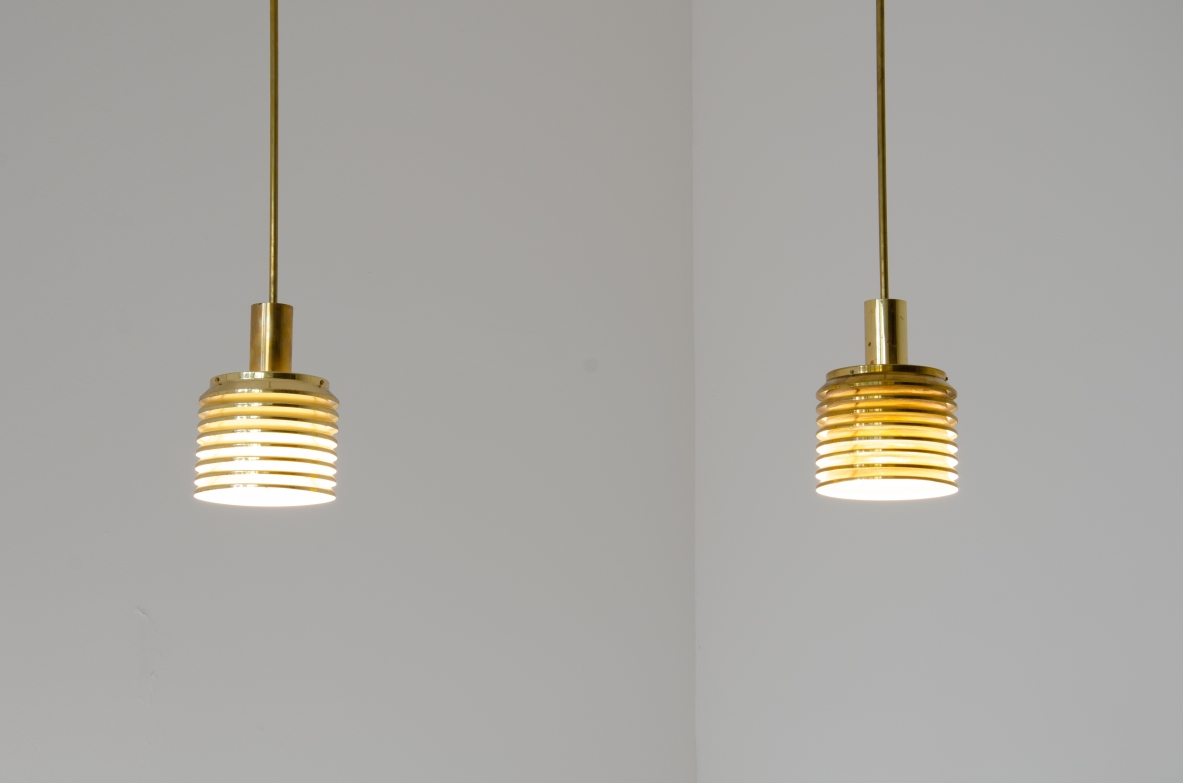 Hans-Agne Jakobsson. Pair of ceiling lamps in brass. Produced by Markaryd, Sweden, 1960's