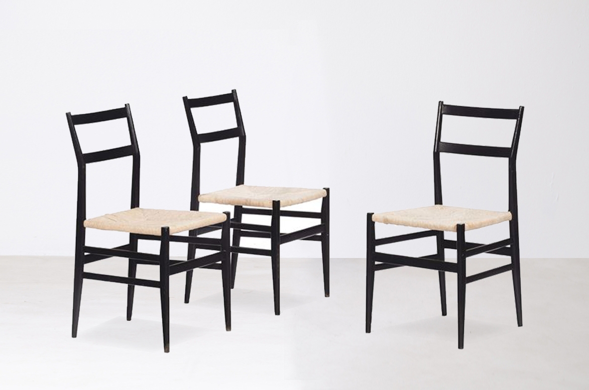 Gio Ponti, set of 8 leggera chairs, Cassina, 1950s