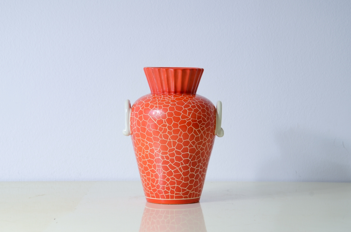 Rometti pottery  Vase with elegant handles. Umbertide manufacture around 1940.
