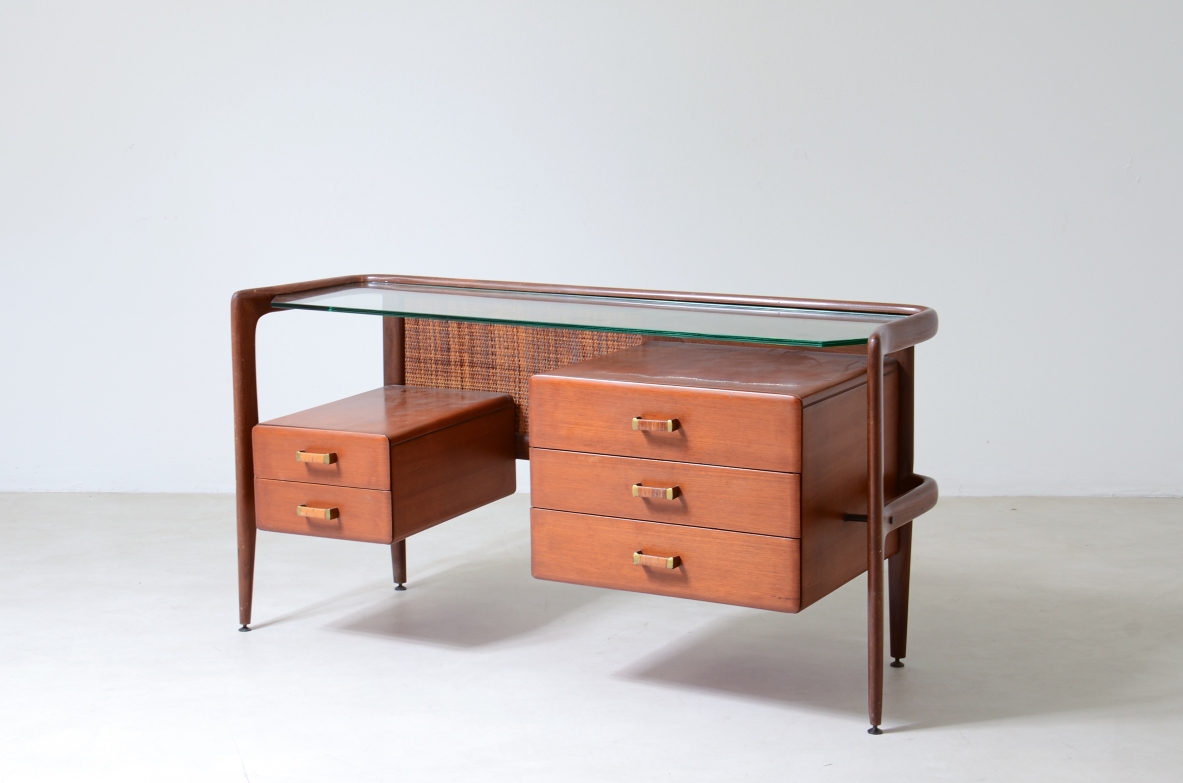 console in legno curvato con doppia fila di casetti Manifattura anni 60. 