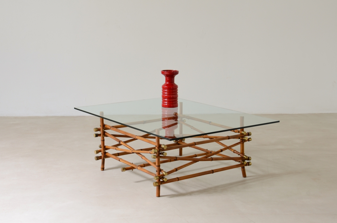 Giusto Purini. Low table in bamboo canes with brass ends. Italian manufacture