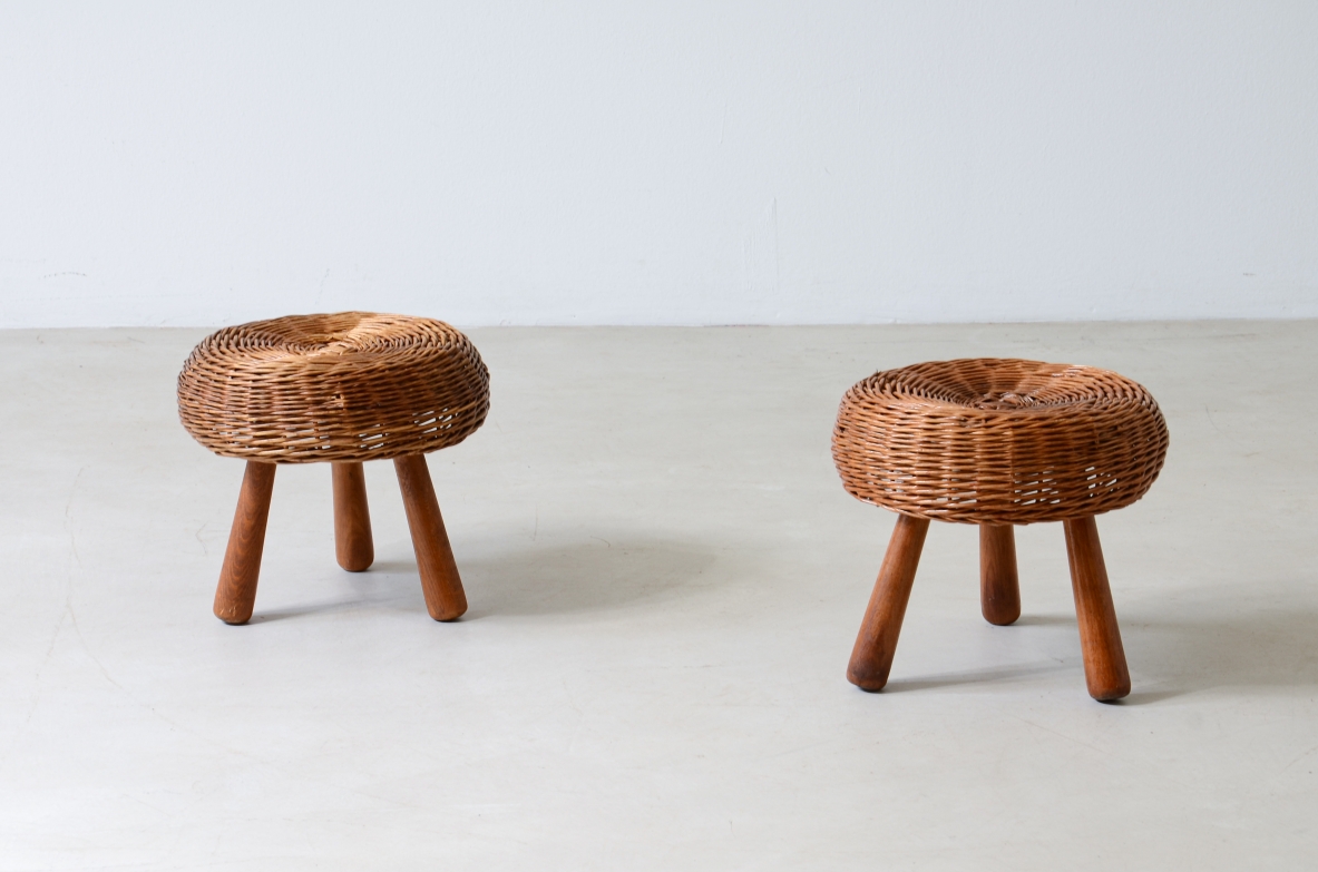 Pair of rattan stools, 1960s