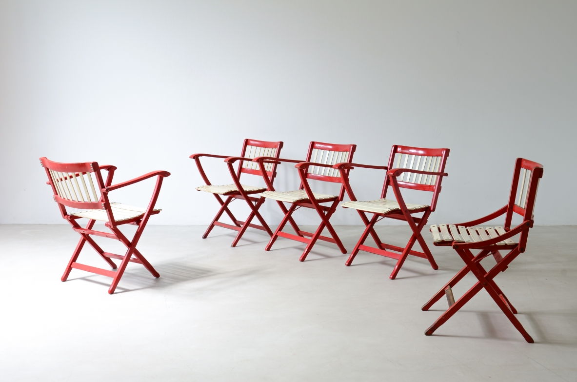Fratelli Reguitti, Ico Parisi Set of 6 armchairs and 3 chairs Mod.152 with folding structure 1950