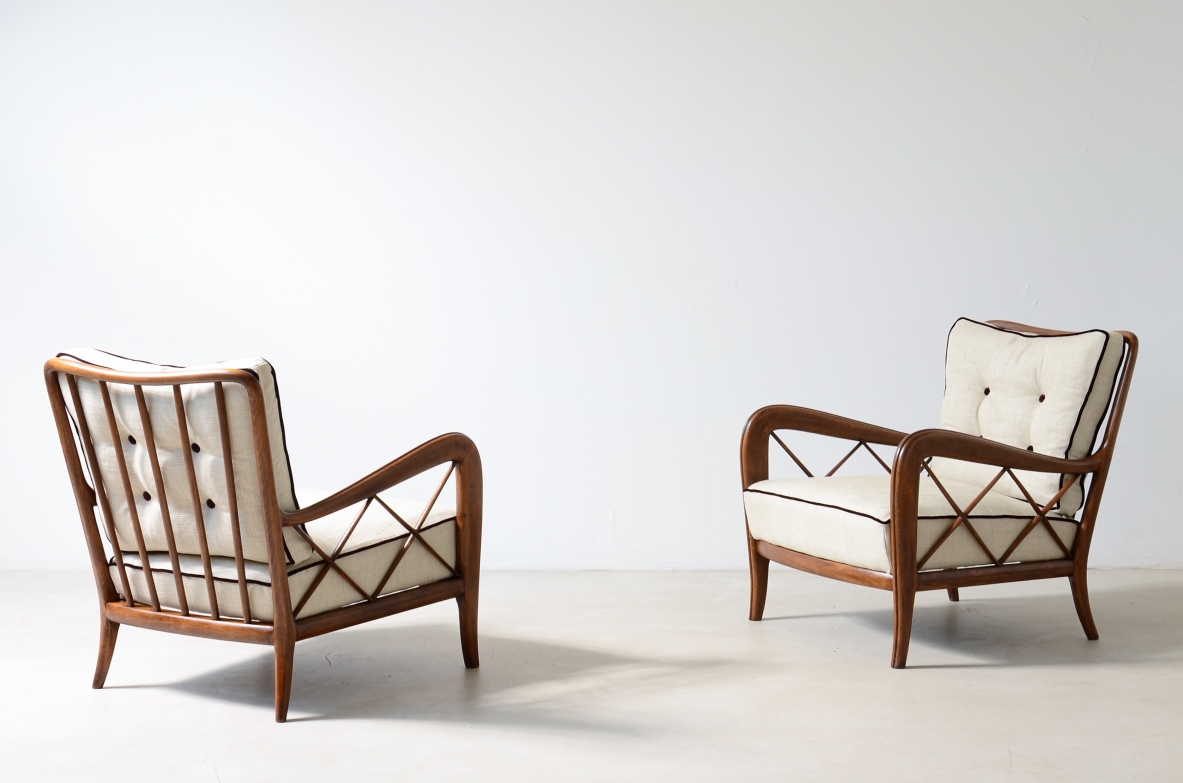 Paolo Buffa  Pair of wooden armchairs manufacture 1940s.