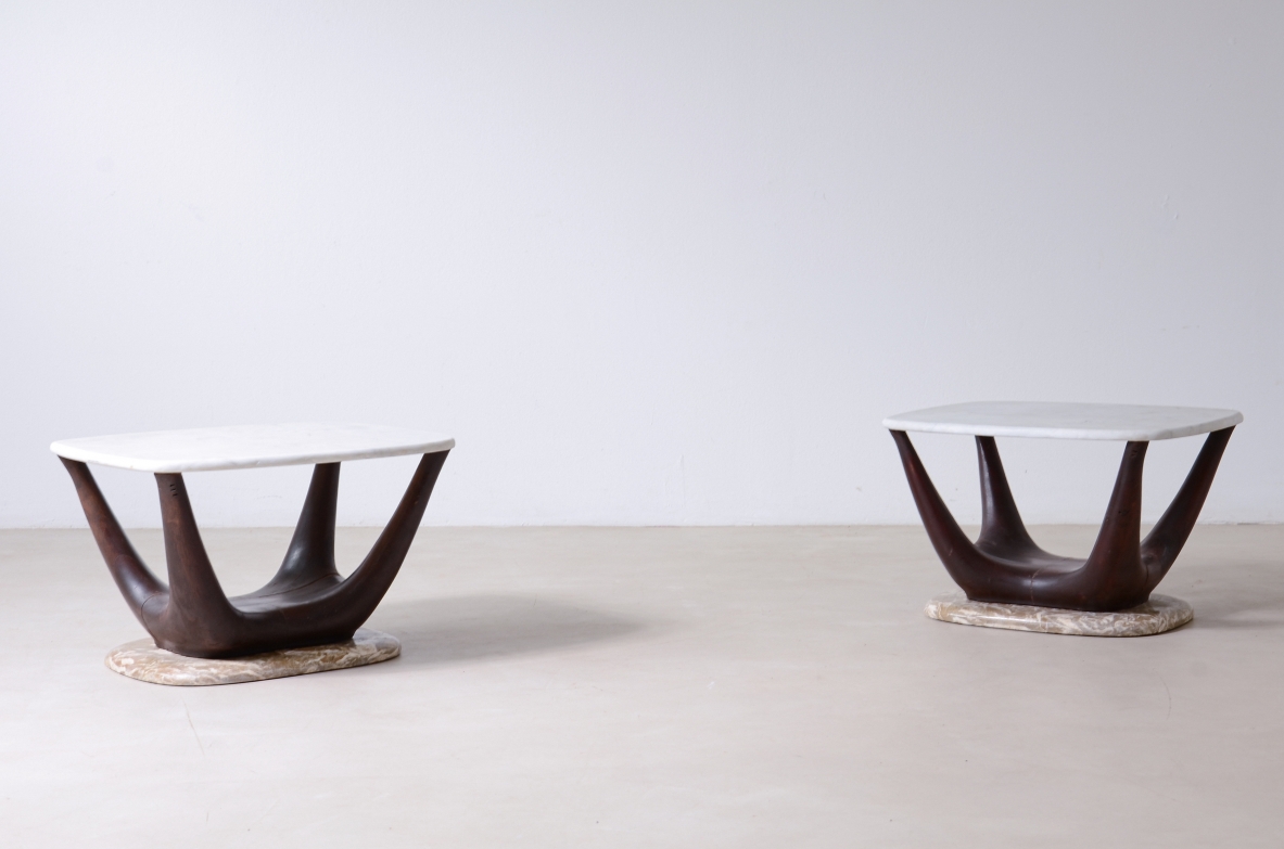 Vittorio Dassi  Pair of organic shaped coffee tables with marble top and base.  Manufactured by Dassi Turin, ca.1930/40s.