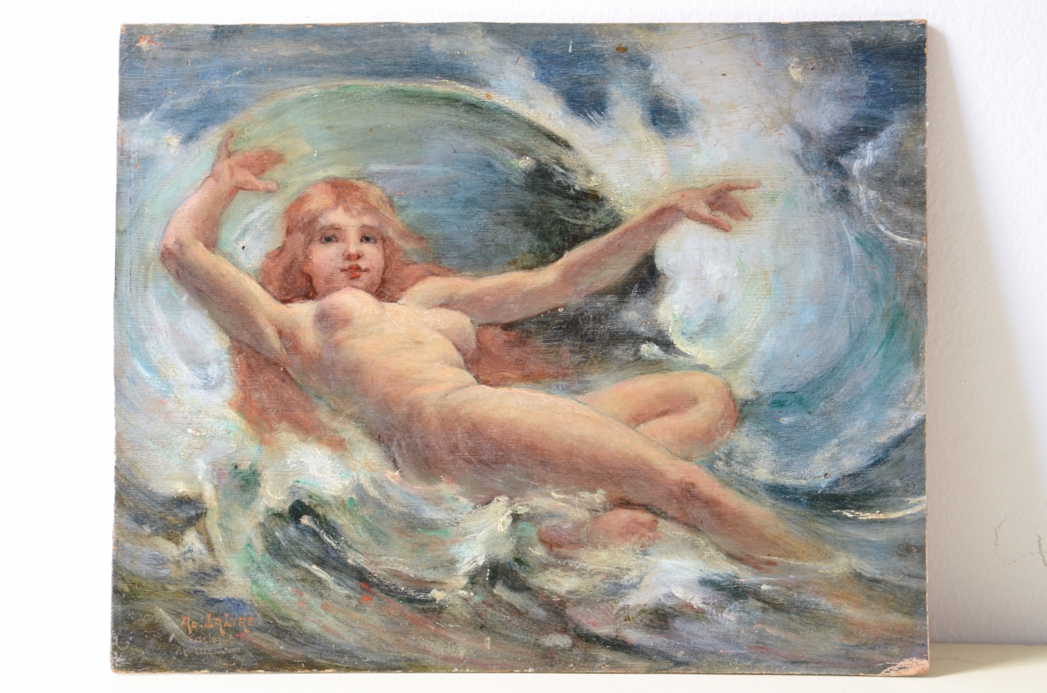 Adolphe Lalyre Nudo di giovane Sirena, olio su tavola, 1900ca.