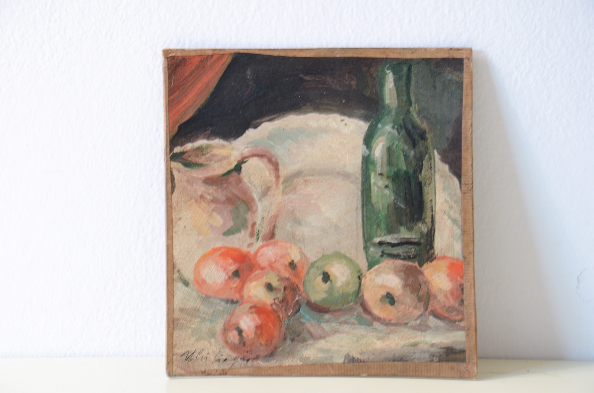 Small still life signed Uli Biagini  Oil on paper and cardboard, ca. 1920